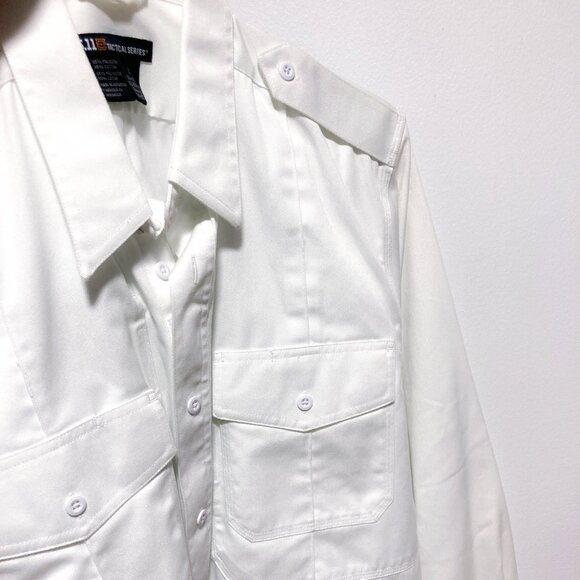 Mens uniform long sleeve shirt zip closure button down L White - Picture 10 of 15